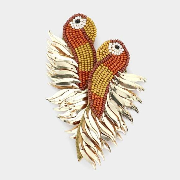 Parrot Brown Seed Bead Earrings - Picture 4 of 6